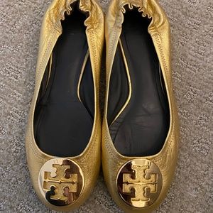 Tory Burch Gold Flats Size 9 LIKE NEW